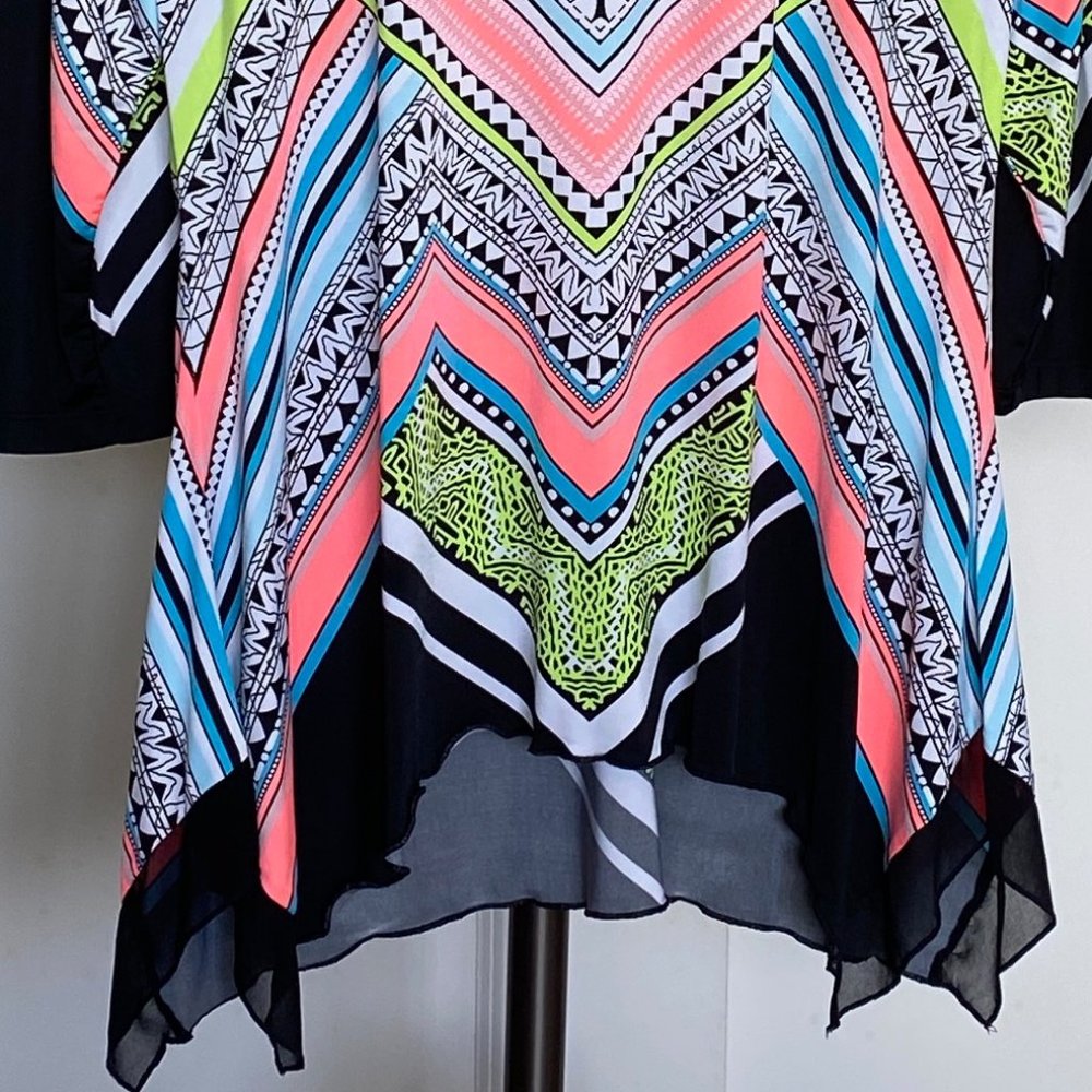 Nygard Tunic with Very Bright Neon Orange, Turquoise and Yellow - Picture 6 of 8